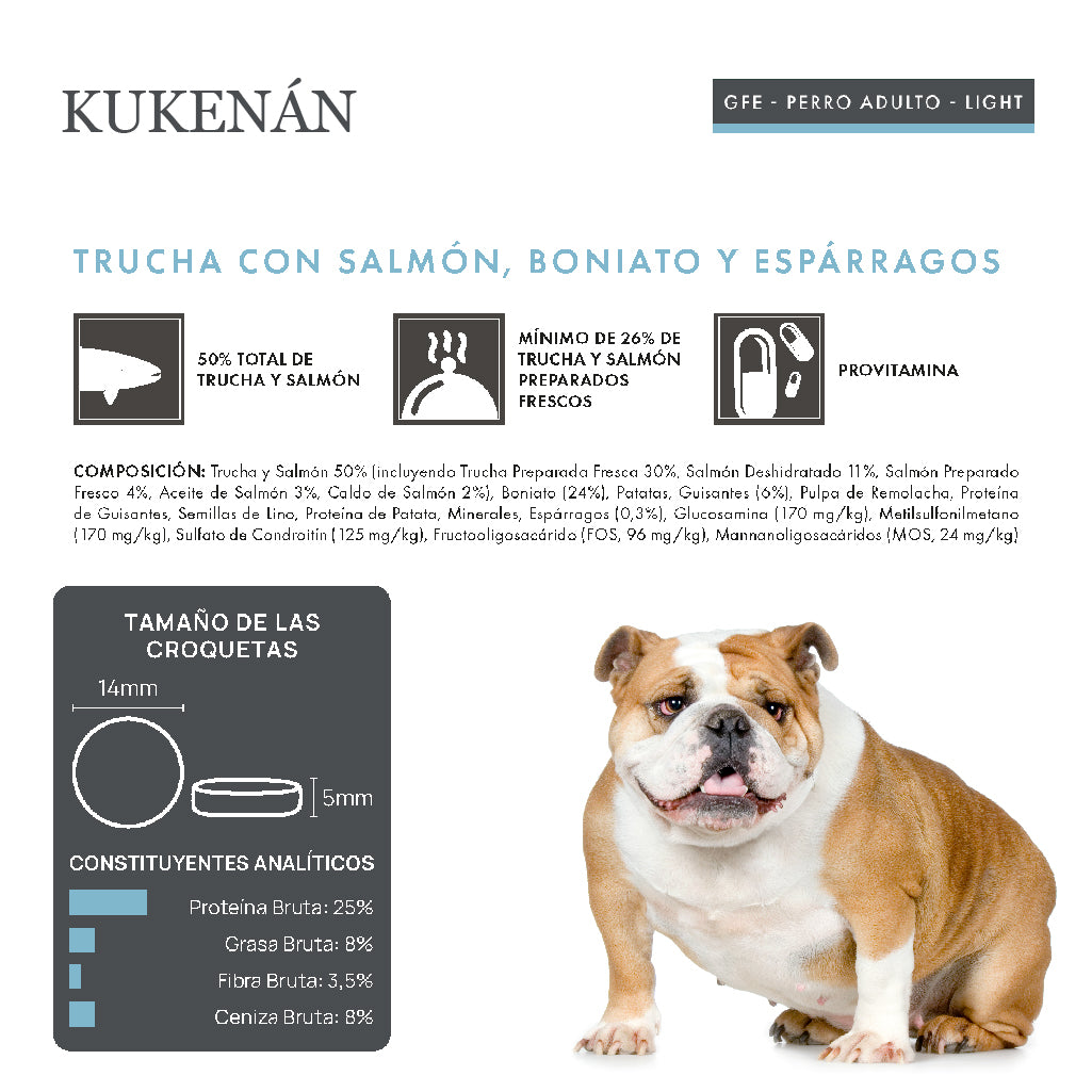 Kukenán Dog Adult Light Trucha con Salmón, Boniato y Espárragos