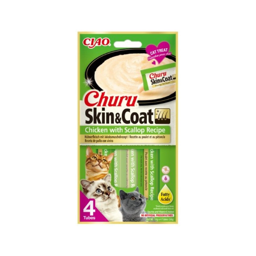 CHURU CAT SKIN AND COAT POLLO CON VIEIRA 4 X 15GR