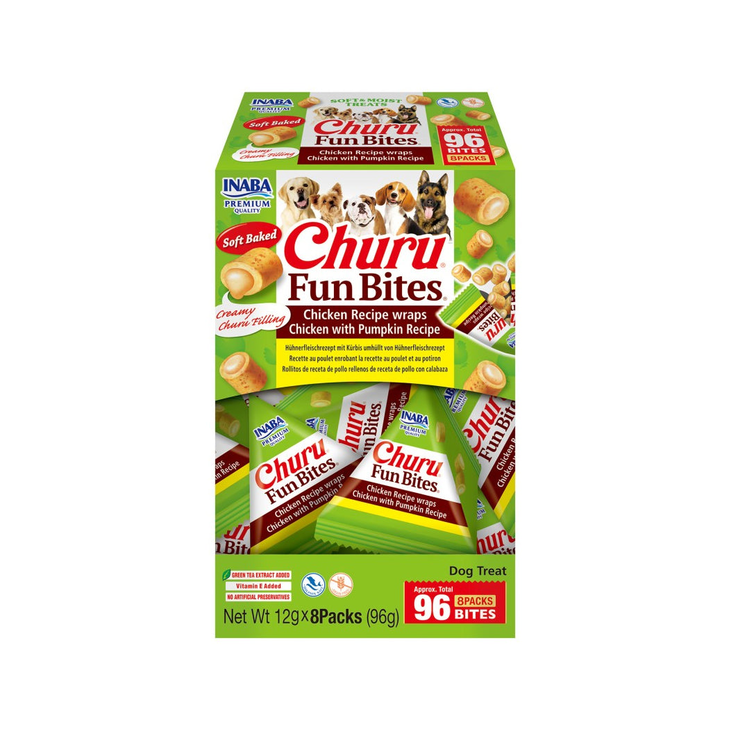 CHURU DOG FUN BITES POLLO CON CALABAZA CAJA 12 GR X 8 PACKS