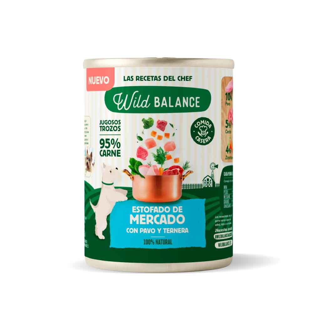 Lata de Estofado de Mercado con Pavo y Ternera para Perros 400gr