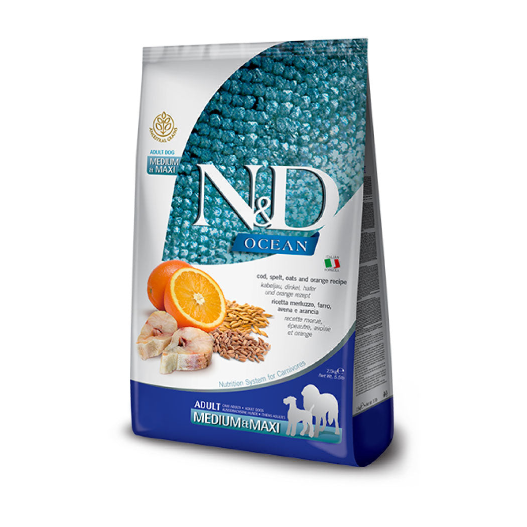 N&D Ocean Medium & Maxi con bacalao, espelta, avena y naranja