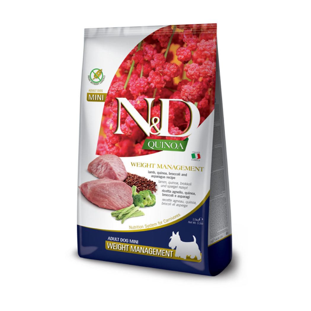 N&D Quinoa Weight Management Mini con cordero, quinoa, brócoli y espárragos