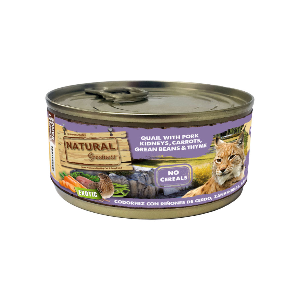 Natural Greatness CAT CODORNIZ CON RIÑONES DE CERDO, ZANAHORIAS, JUDÍAS Y TOMILLO 170g