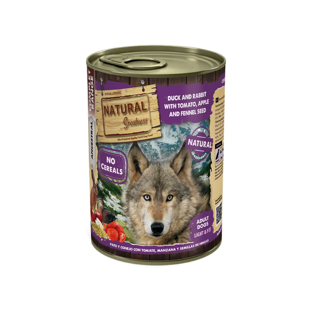 Natural Greatness PATO Y CONEJO CON TOMATE, MANZANA Y SEMILLAS DE HINOJO 400g