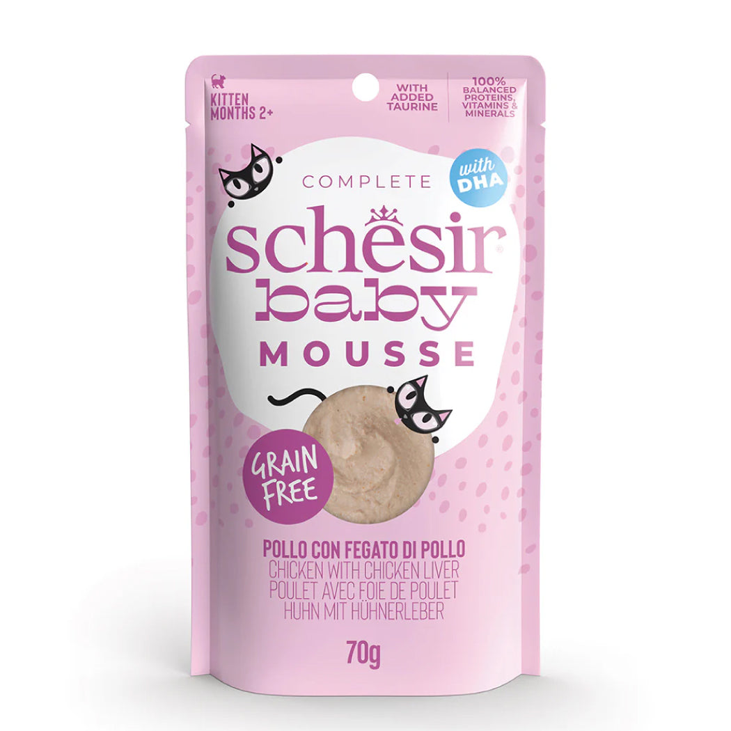 Schesir lata gato Baby Pollo con Hígado de pollo mousse 70g