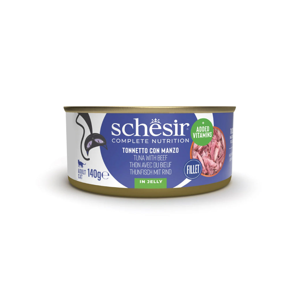 Schesir lata gato Atún con Vacuno en gelatina 140g