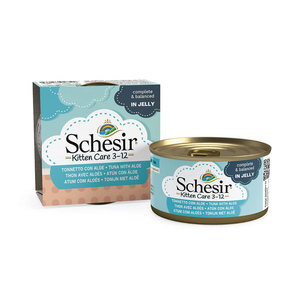 Schesir lata gato Kitten Care Atún con Aloe 3-12 filetes 85g