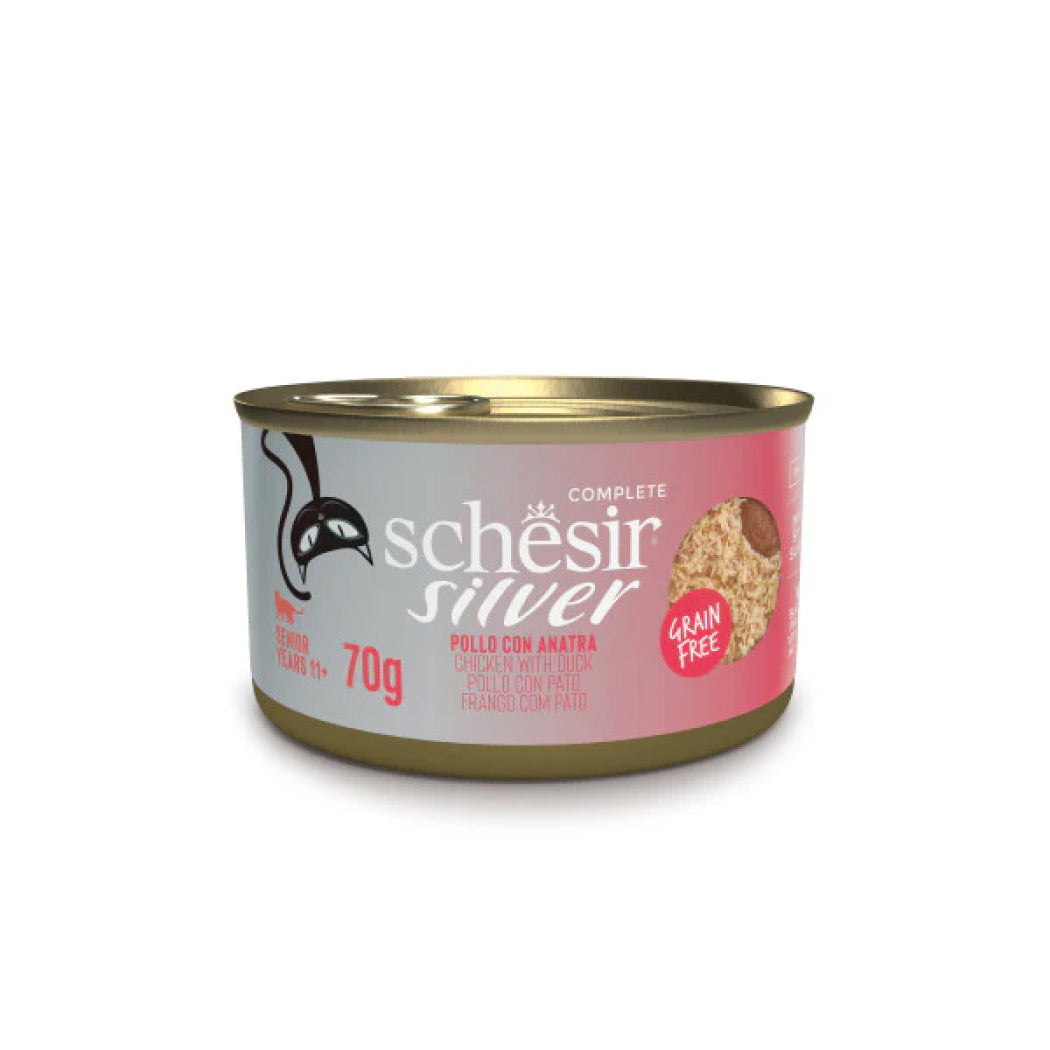 Schesir lata gato Silver Pollo con Pato M&F 70g