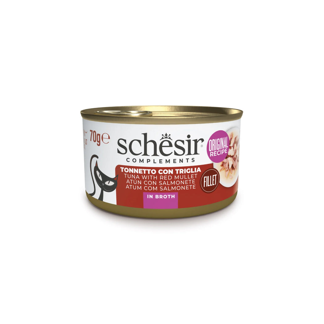 Schesir lata gato complementario Atún Salmonete en caldo 70g