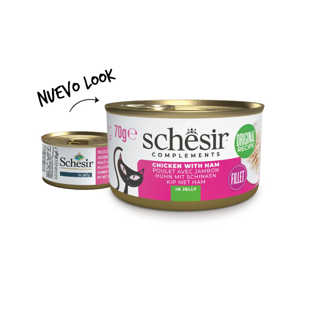 Schesir lata gato complementario Pollo con jamón en gelatina 70g