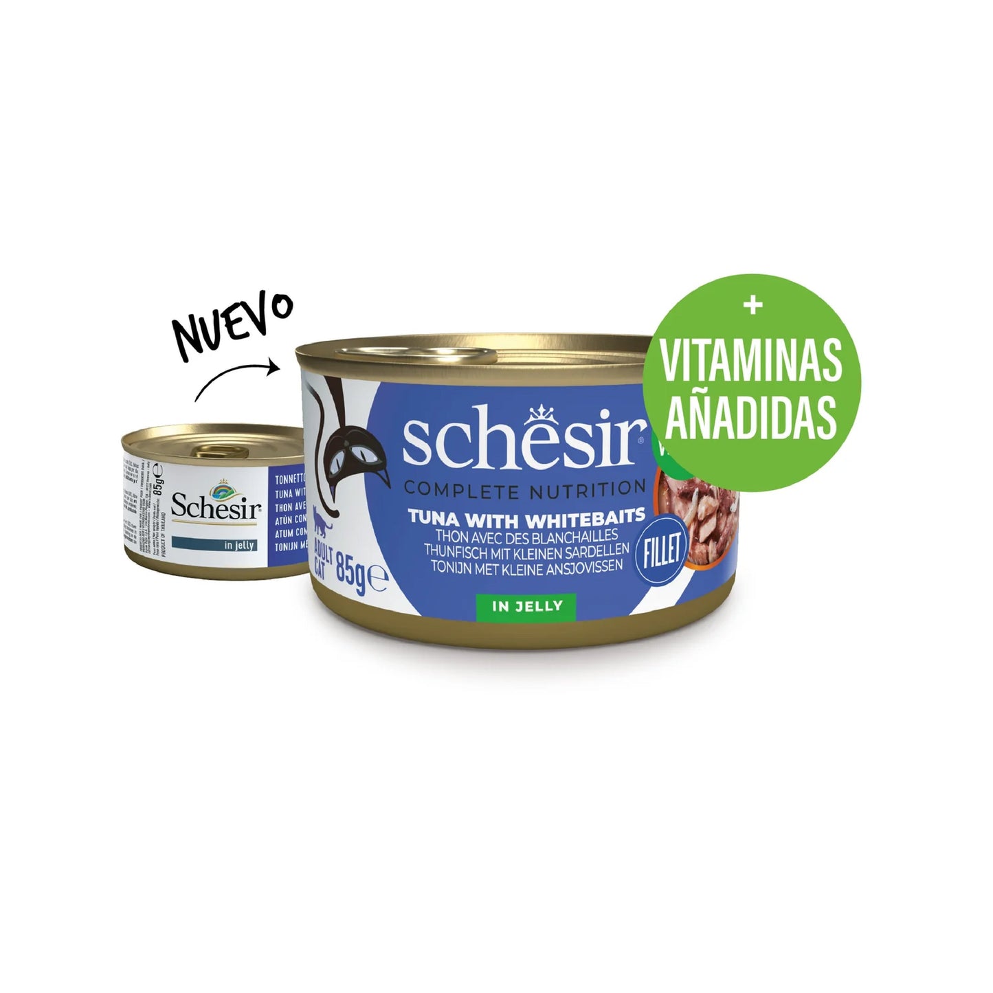 Schesir lata gato Atún con Anchovetas pequeñas en gelatina 85g