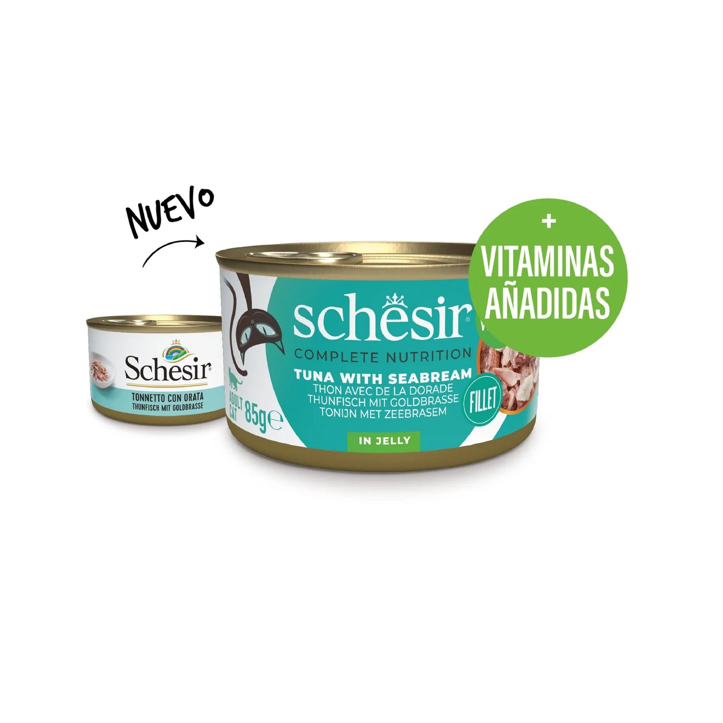 Schesir lata gato Atún con Dorada en gelatina 85g