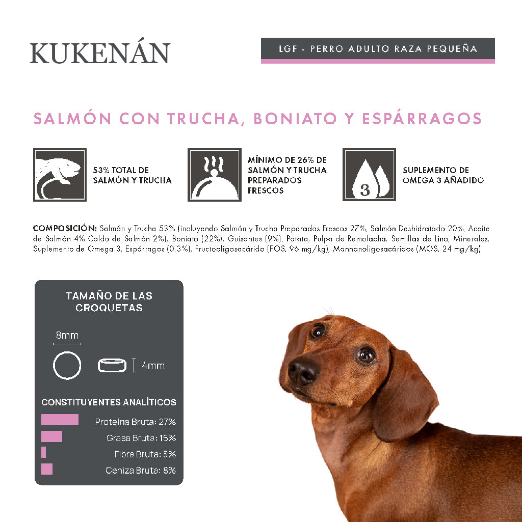 Kukenán Dog Adult Mini Salmón con Trucha, Boniato y Espárragos