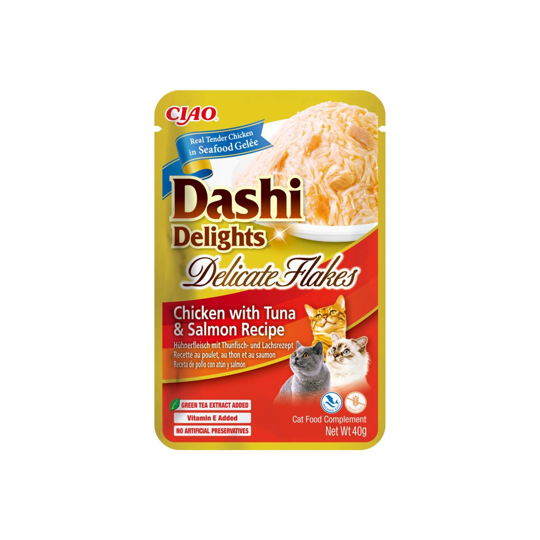 CHURU CAT DASHI DELICATE FLAKES POLLO, ATUN Y SALMON 40 GR