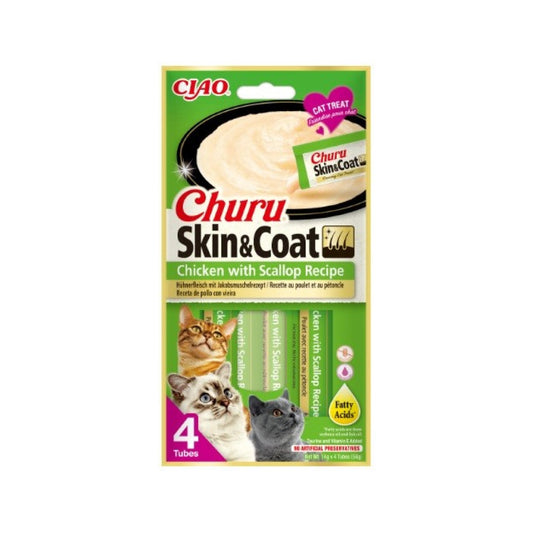 CHURU CAT SKIN AND COAT POLLO CON VIEIRA 4 X 15GR
