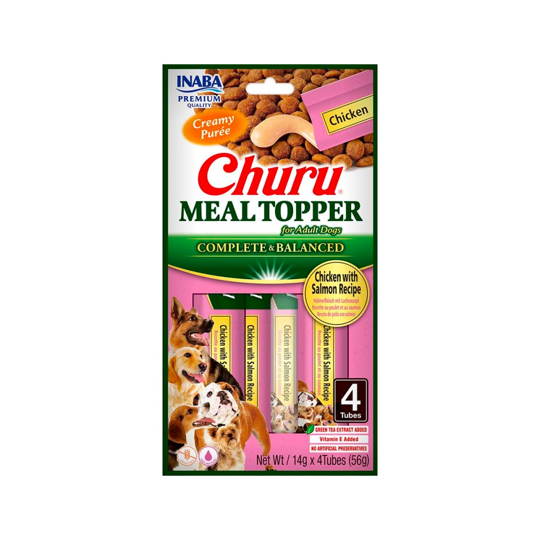 CHURU DOG MEAL TOPPER POLLO Y SALMÓN 4 X 14 GR