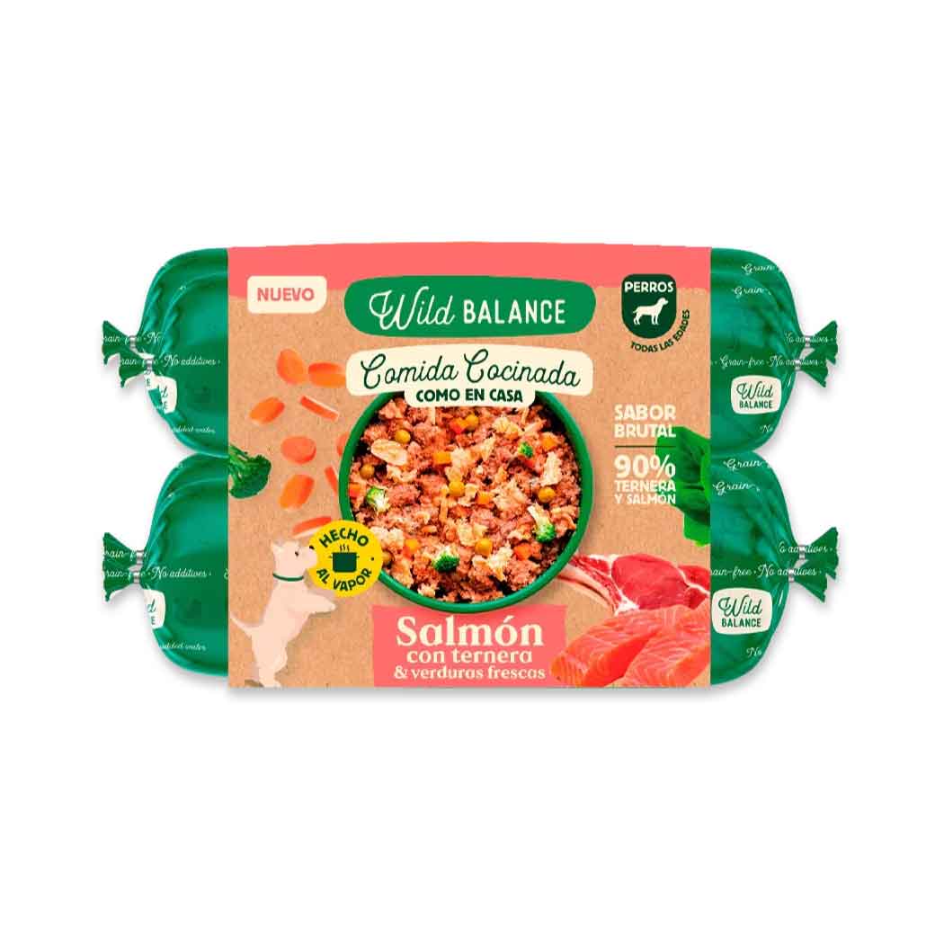 Comida Cocinada de Salmón y Ternera con verduras para perros