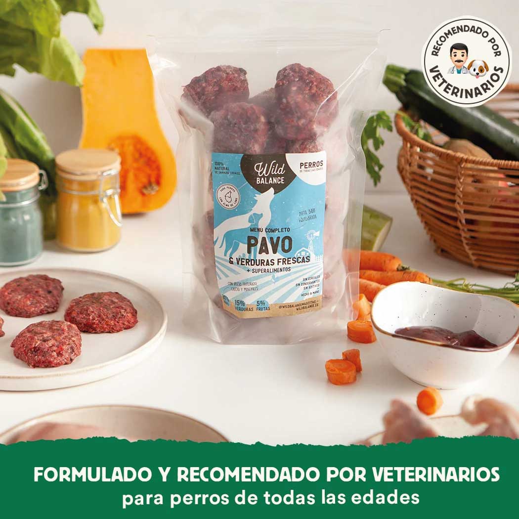 Menú BARF de Pavo con verduras frescas para perros