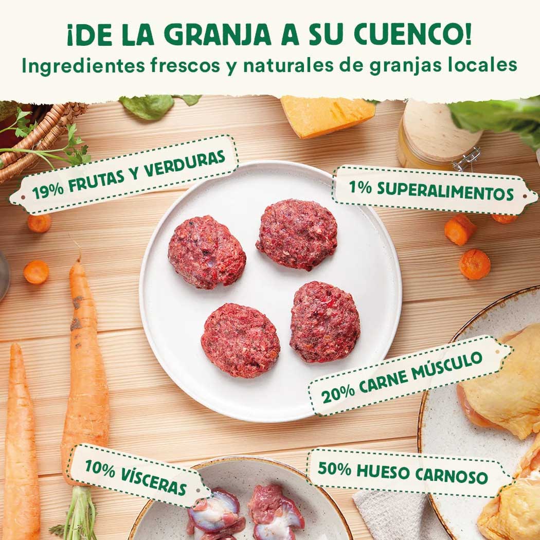 Menú BARF de Pollo con verduras frescas para perros