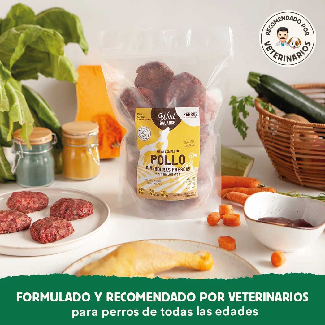 Menú BARF de Pollo con verduras frescas para perros