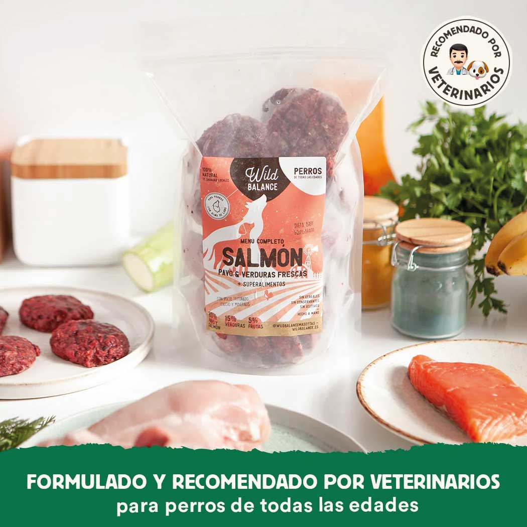 Menú BARF de Salmón con verduras frescas para perros