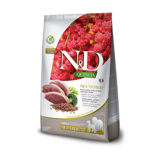 N&D Quinoa Neutered Medium & Maxi con pato, quinoa, brócoli y espárragos