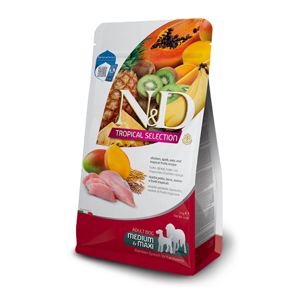 N&D Tropical Selection Medium & Maxi con pollo, espelta, avena y frutas tropicales