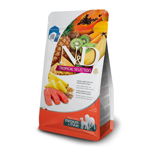 N&D Tropical Selection Medium & Maxi con salmón, espelta, avena y frutas tropicales