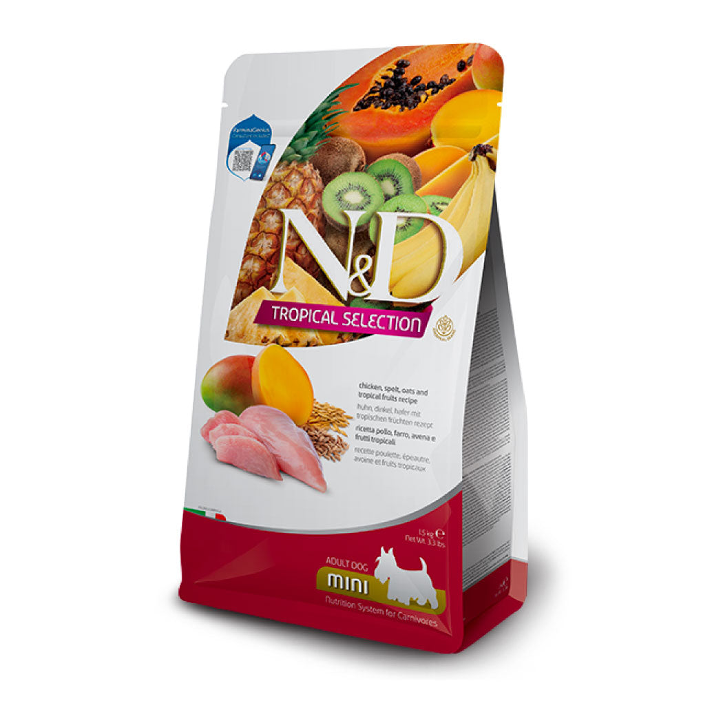 N&D Tropical Selection Mini con pollo, espelta, avena y frutas tropicales