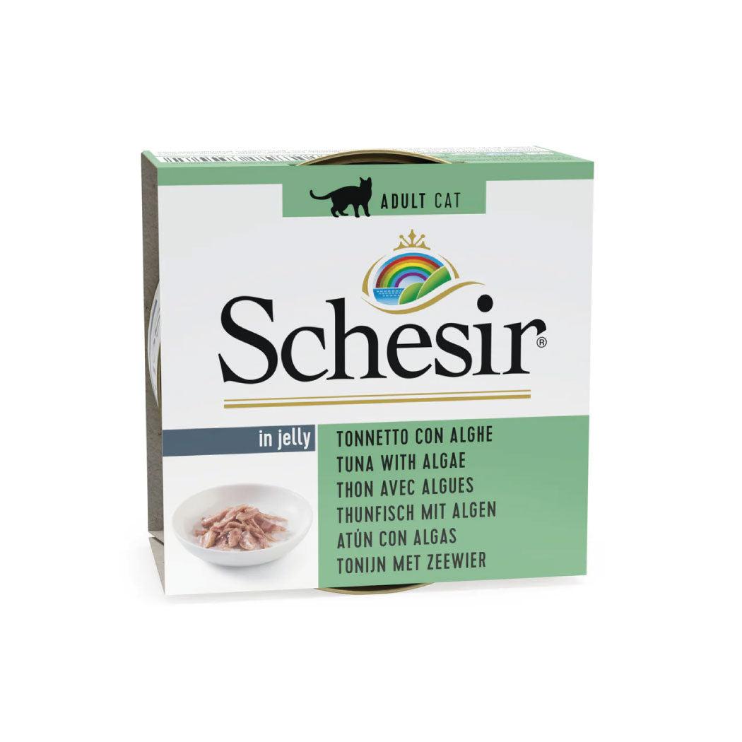 SCHESIR LATA GATO ADULTO ATUN CON ALGAS EN GELATINA 85G ALIMENTO COMPLEMENTARIO