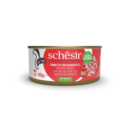 Schesir lata gato Atún con Gambas en gelatina 140g