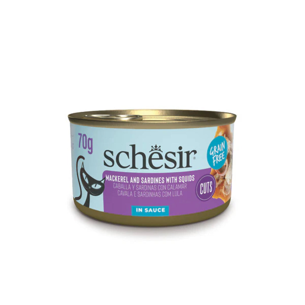 Schesir lata gato Mackerel and sardine fillets with calamari in sauce 70g