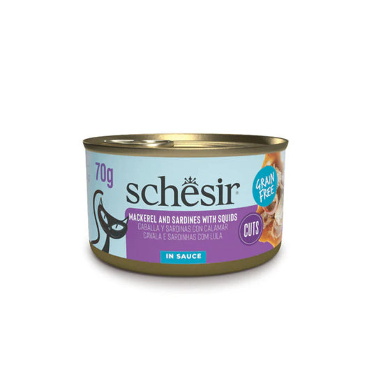 Schesir lata gato Mackerel and sardine fillets with calamari in sauce 70g
