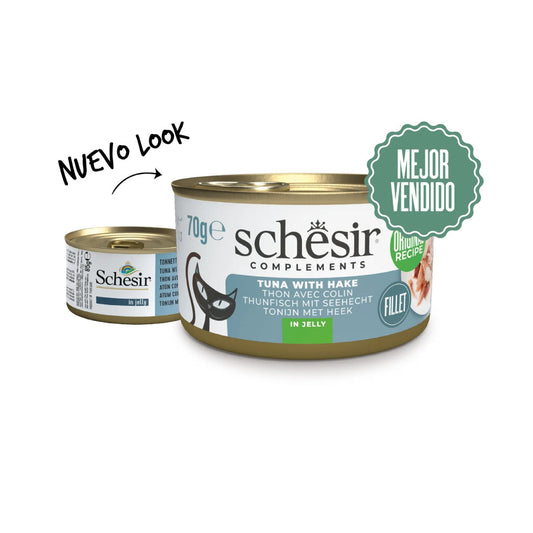 Schesir lata gato complementario Atún con merluza en gelatina 70g