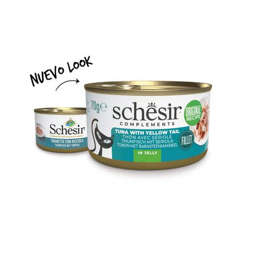 Schesir lata gato complementario Atún con seriola en gelatina 70g