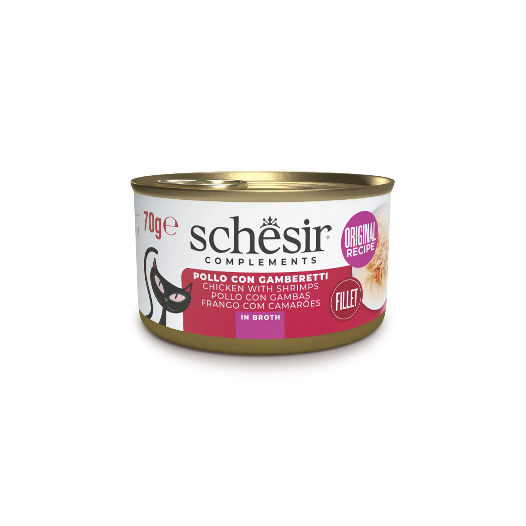 Schesir lata gato complementario Pollo con gambas en caldo 70g
