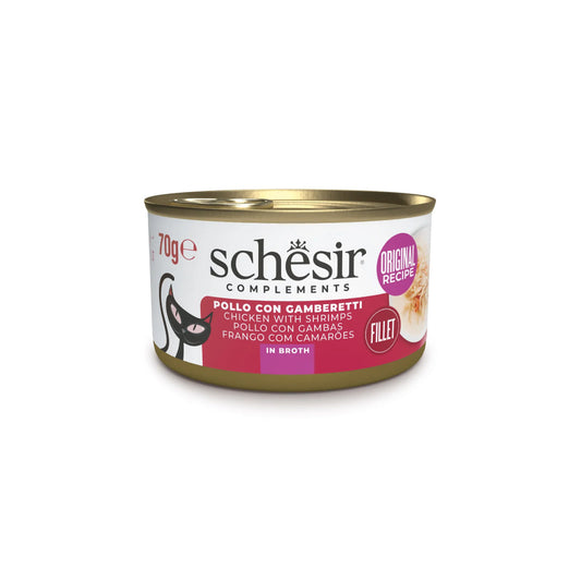 Schesir lata gato complementario Pollo con gambas en caldo 70g