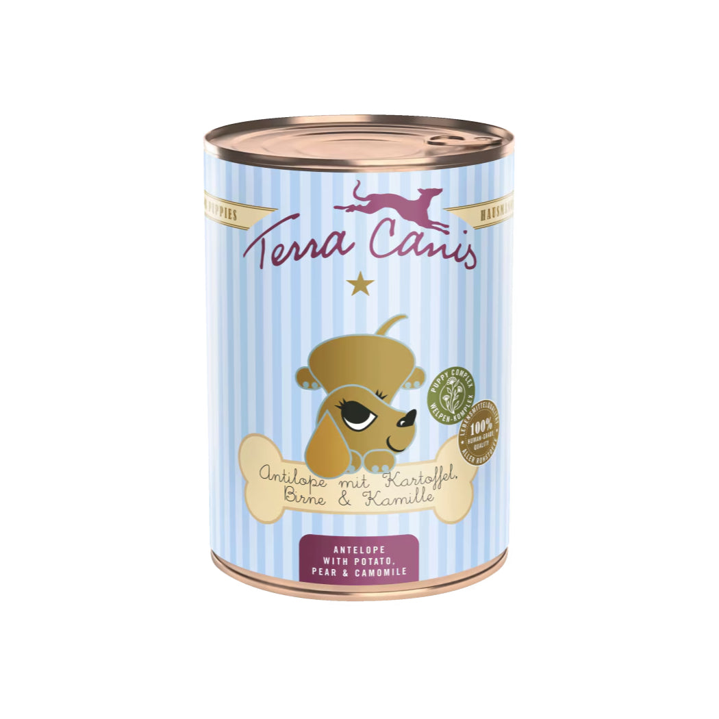 Terra Canis Puppy Antílope con patata, pera, castaña y manzanilla 400g