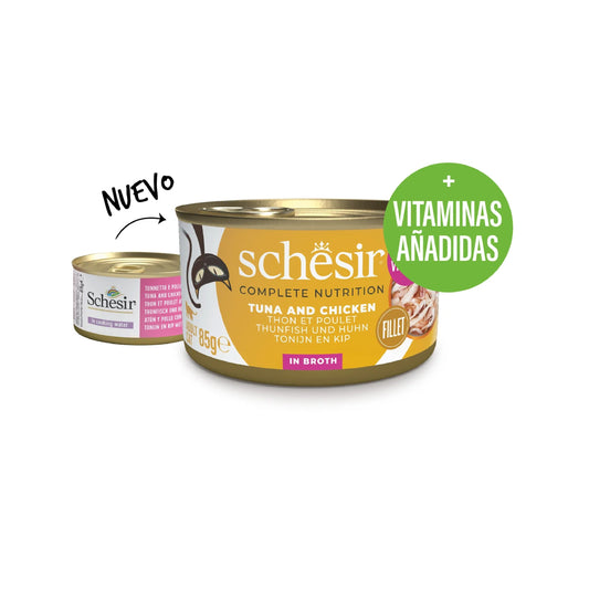 Schesir lata gato Atún con Pollo en caldo 85g