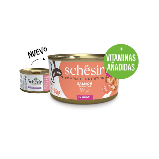 Schesir lata gato Natural Salmón en caldo 85g