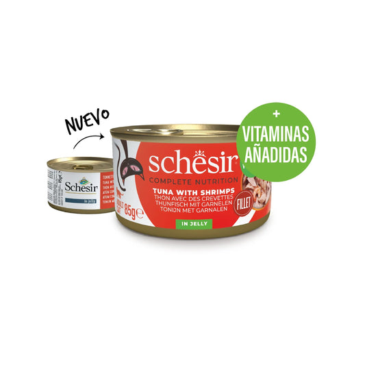 Schesir lata gato Atún con Gambas en gelatina 85g