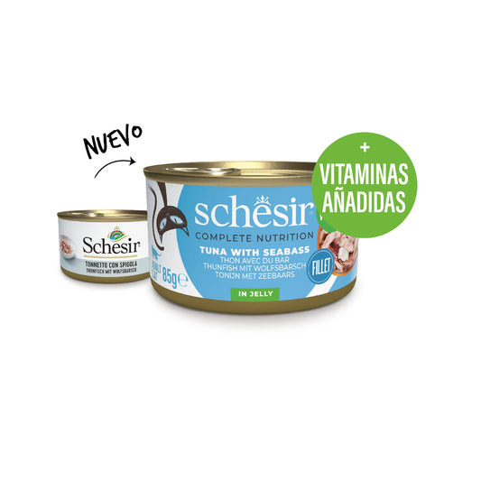 Schesir lata gato Atún con Lubina en gelatina 85g