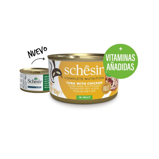 Schesir lata gato Atún con Pollo en gelatina 85g
