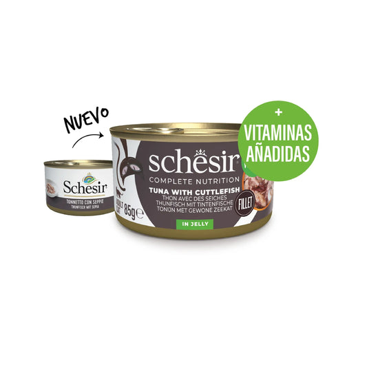 Schesir lata gato Atún con Sepias en gelatina 85g