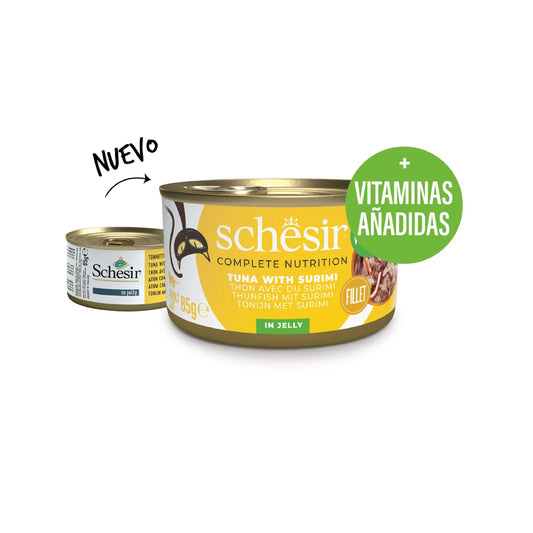 Schesir lata gato Atún con Surimi en gelatina 85g