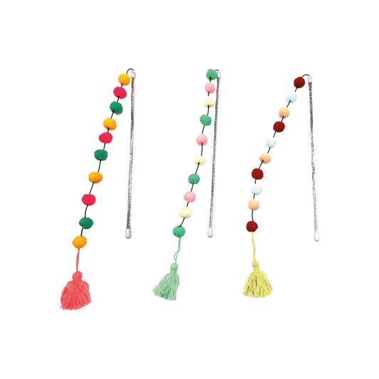 Caña de juego con pompones coloridos y cuerda de 30,5 cm