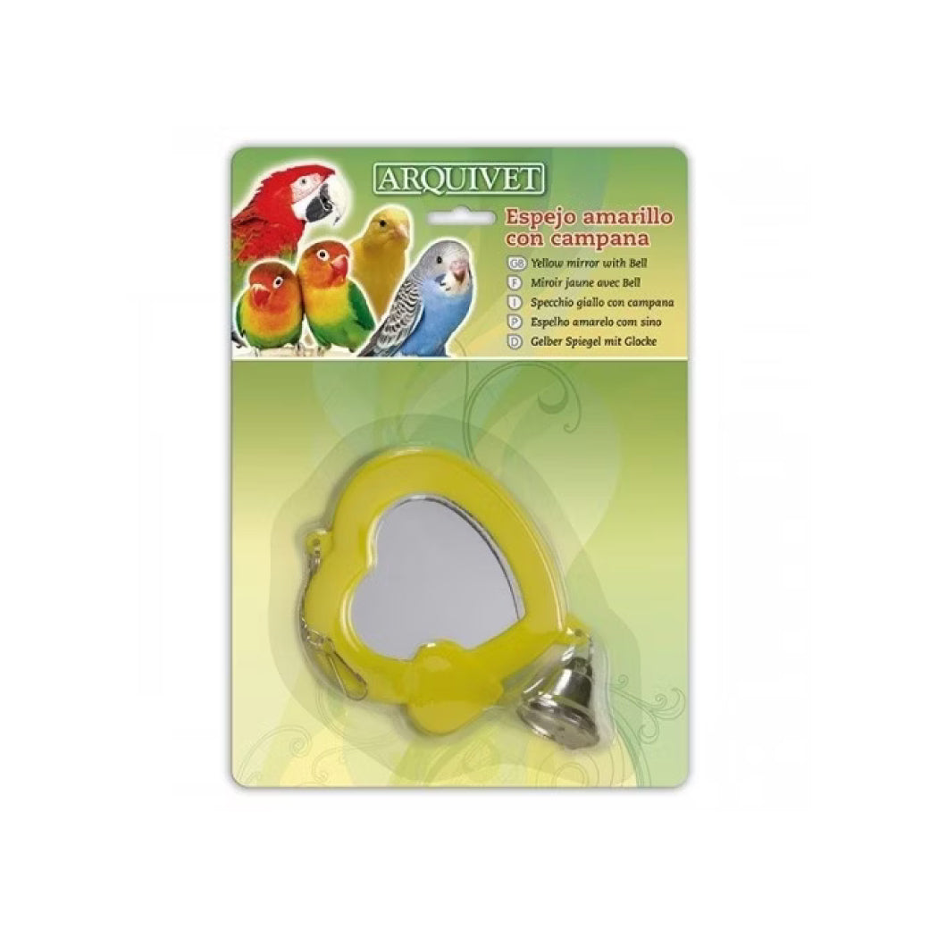 Espejo para jaula en forma de corazón con campana Arquivet